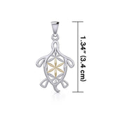Turtle with Flower of Life Shell Silver and Gold Pendant MPD5271 - Pendant